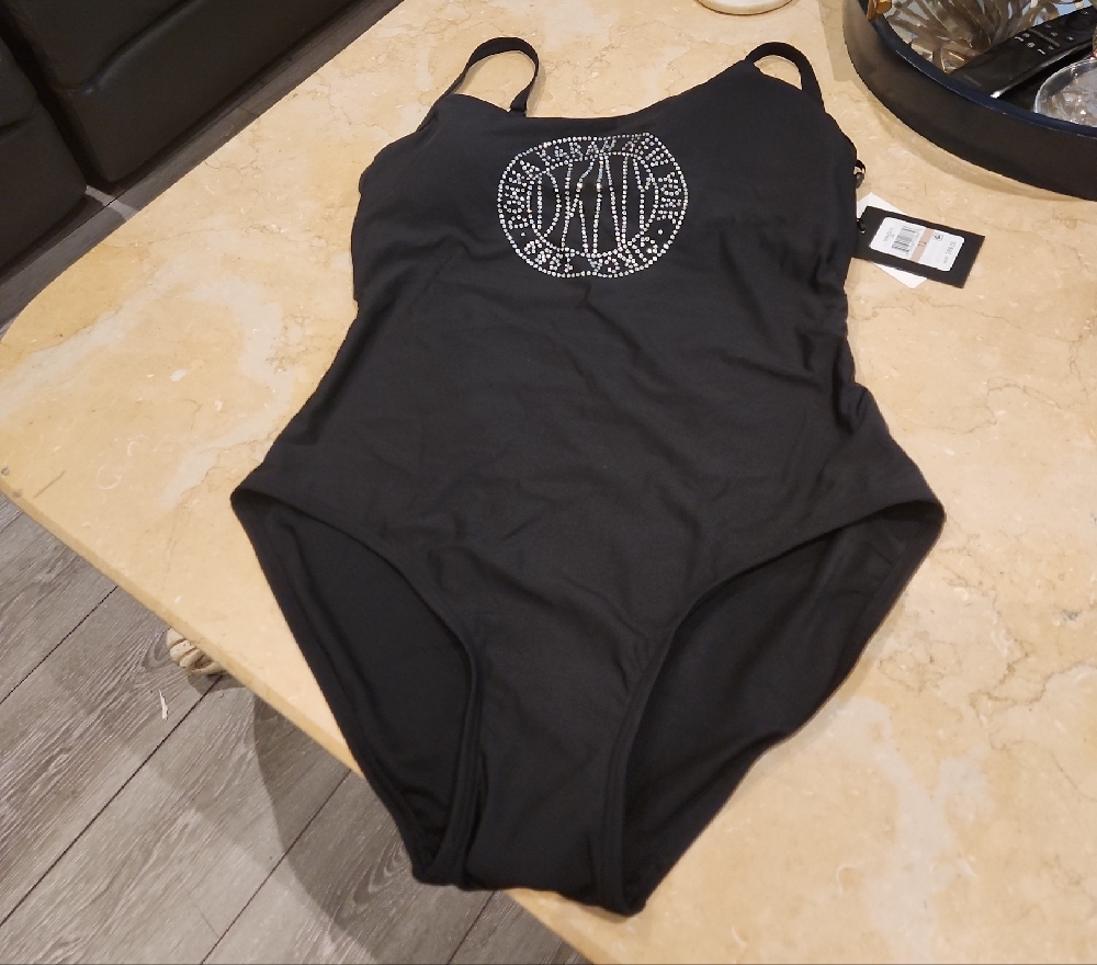 DKNY Black One-Piece Swimsuit with Rhinestone Logo